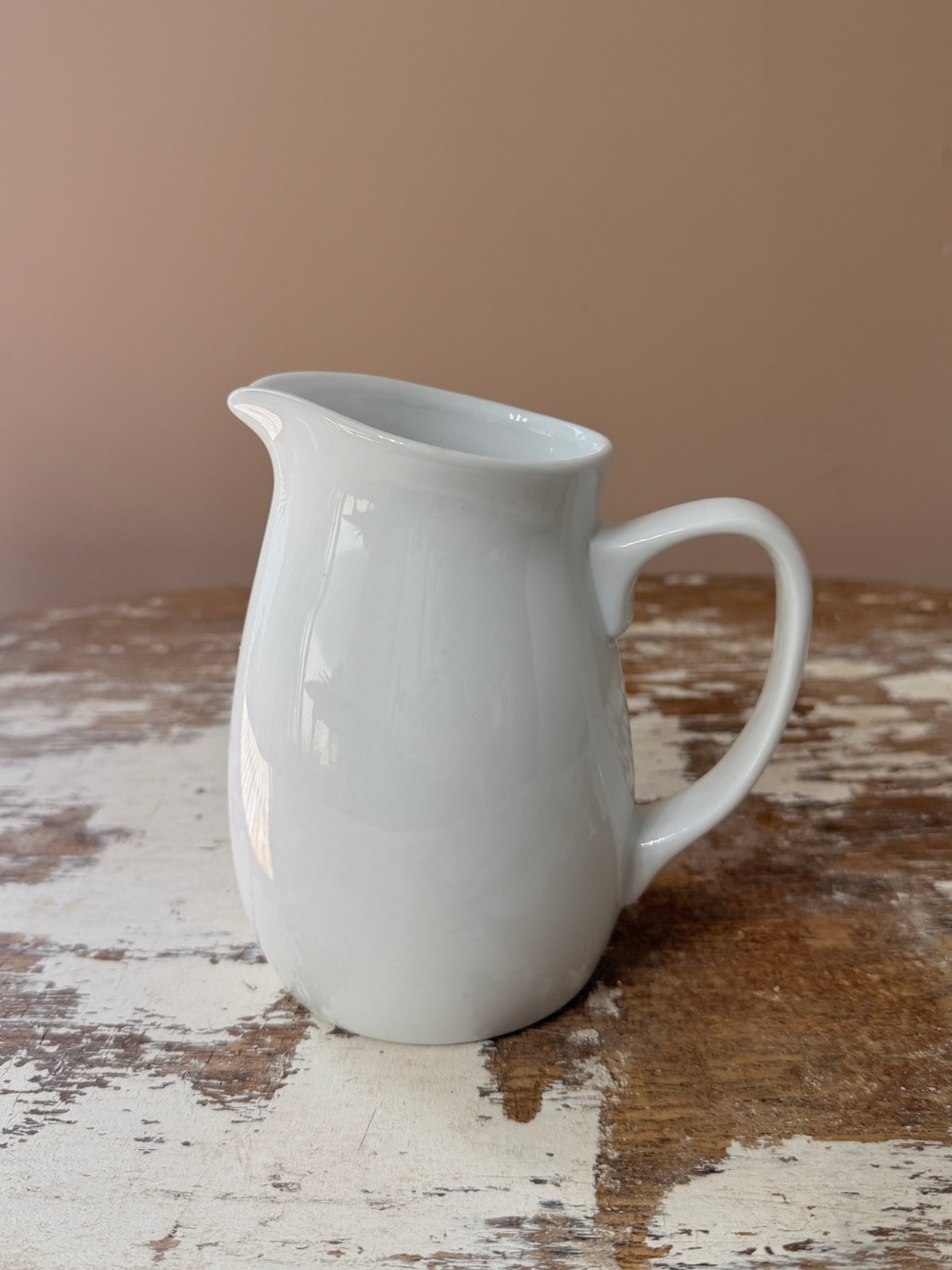 Fitz and Floyd White Ceramic Pitcher with Curved Spout and Handle for Creamer